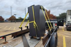 Here are photos of us picking up a new Hamilton bank safe from a dock and then transporting it to a bank where we delivered and installed it in Dallas, TX