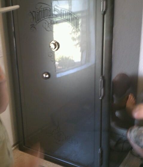 National Security gun safe in place in a bedroom