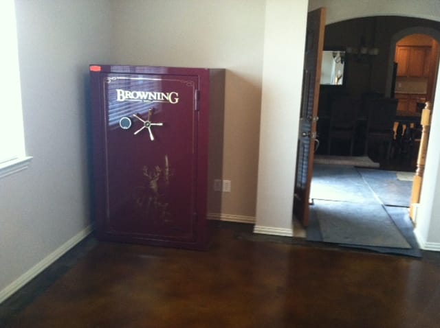 This is the safe installation services in Granbury provided for a large Browning gun safe in a home in Granbury