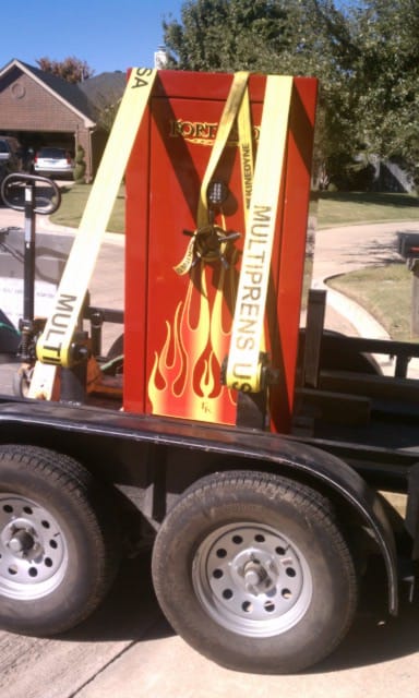 a fort knox gun safe strapped on our safe moving trailer 3