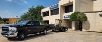 Safe Movers in DFW truck and trailer loaded with bank safe